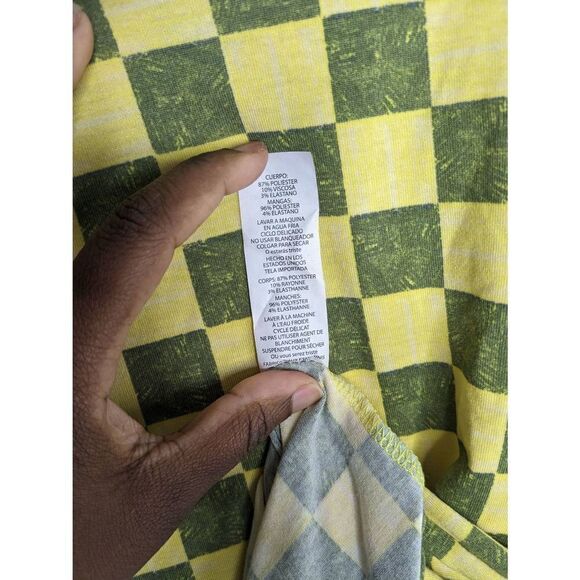 LuLaRoe Tee Randy Raglan tee 3/4 sleeve checkerboard pattern XXS Yellow Dark Gra - Picture 7 of 7